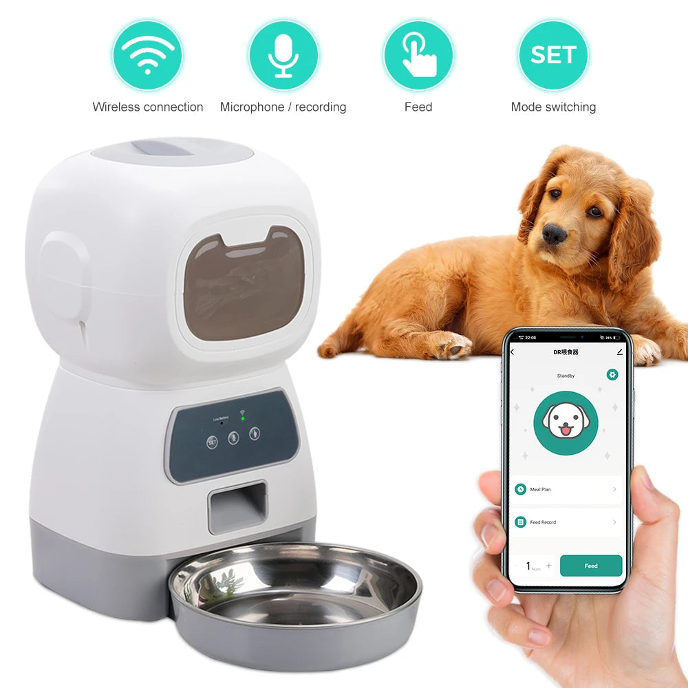 3.5L Automatic Pet Feeder for Cats – WiFi Smart Swirl Slow Dog Feeder with Voice Recorder, Large Capacity Timing Cat Food Dispenser