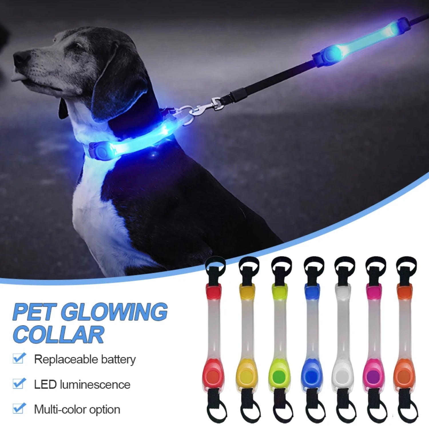 Dog Anti Lost Safety Glowing Collar Outdoor Waterproof Warning LED Flashing Light Strip  Pet Leash Harness Dog Accessories Leash