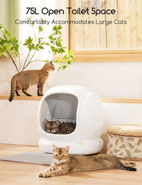 Self-Cleaning 75L Large Open Cat Litter Box – Automatic, Ideal for Multiple Cats, with Integrated Safety Protection & APP Control