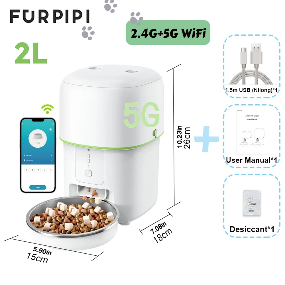 Automatic Cat Feeders – 5G WiFi 4L Smart Tuya APP Control Furpipi Pet Feeder for Remote Feeding, Automatic Cat & Dog Food Dispenser