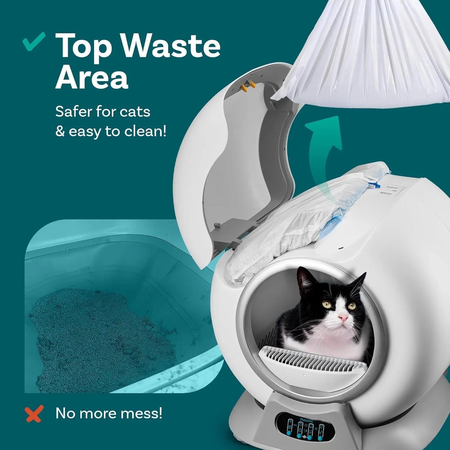 Self-Cleaning Automatic Cat Litter Box – Robot Design, Scoop-Free, Covered, Ideal for Multiple Cats