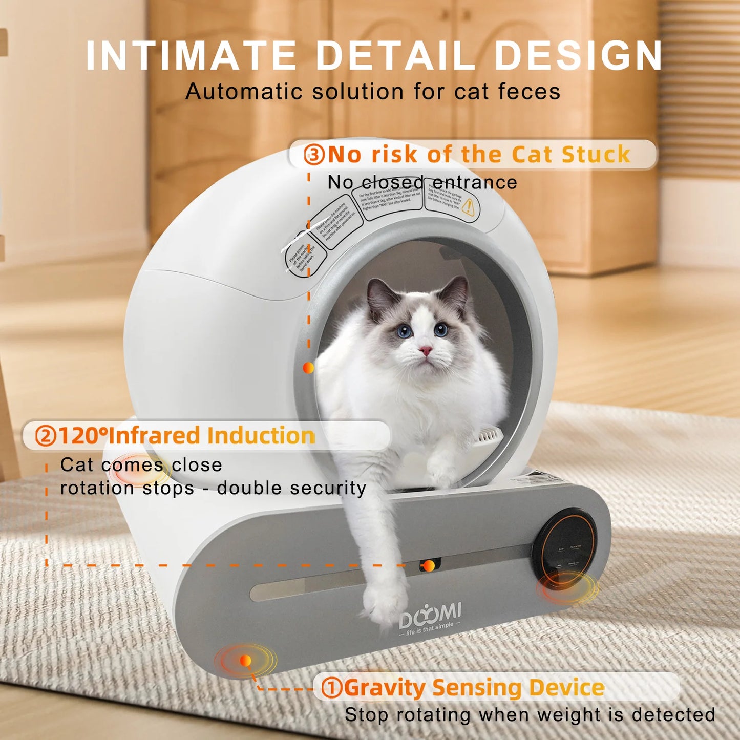 DOYOMI 65L+9L Large Capacity Automatic Cat Litter Box – Self-Cleaning, Scoop-Free, App Control, and Odor Removal