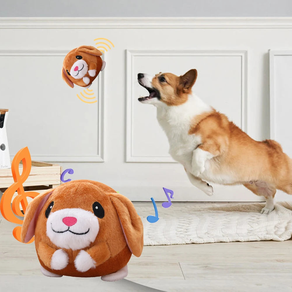 Music Vibration Bouncing Jump Balls Talking Interactive Dog Plush Toy Electronic Pet Dog Toy Self-Moving Chewable Ball Plush Toy