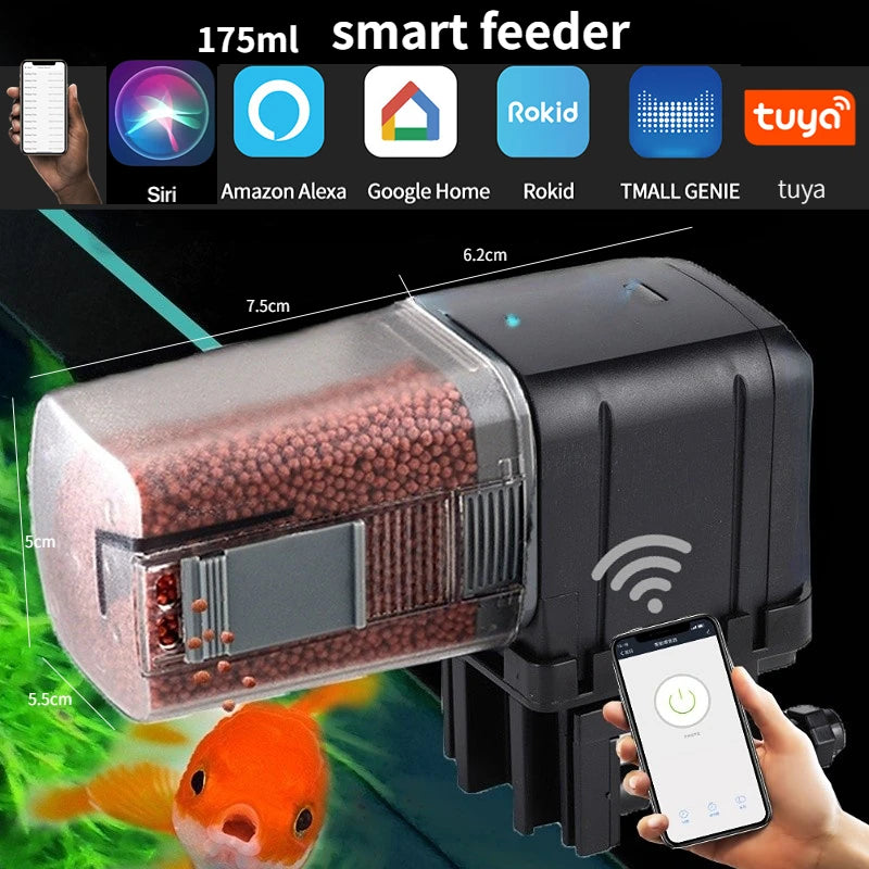 Automatic Aquarium Fish Tank Feeder Timing/Wifi Wireless Smart Phone App Intelligent Speaker Voice Remote Control Fish Feeding