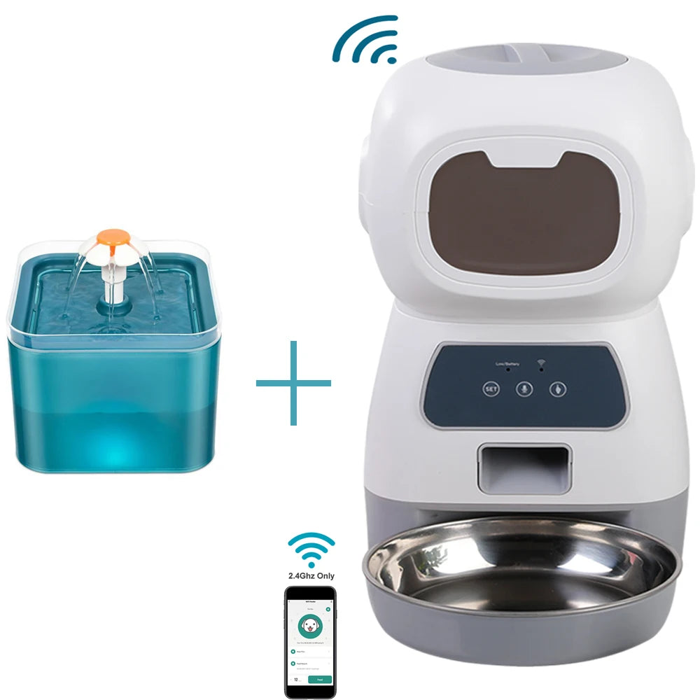 Automatic Cat Feeder – 3.5L Dog Dry Food Dispenser Bowl & 2L Pet Water Fountain, Smart Tuya WIFI Pet Feeder for Drinking & Feeding