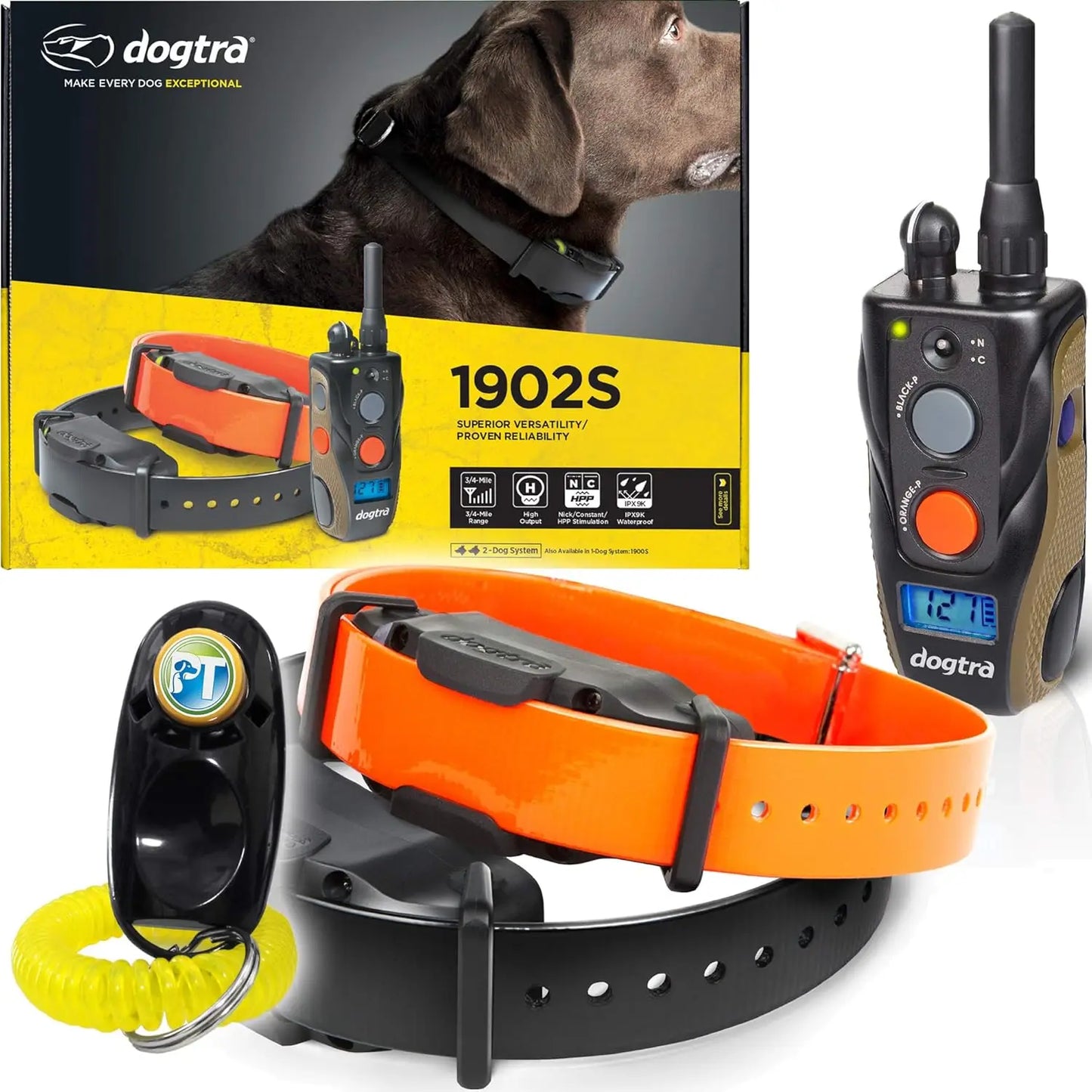 2-Dogs Remote Training Collar - 3/4 Mile Range, Waterproof, Rechargeable