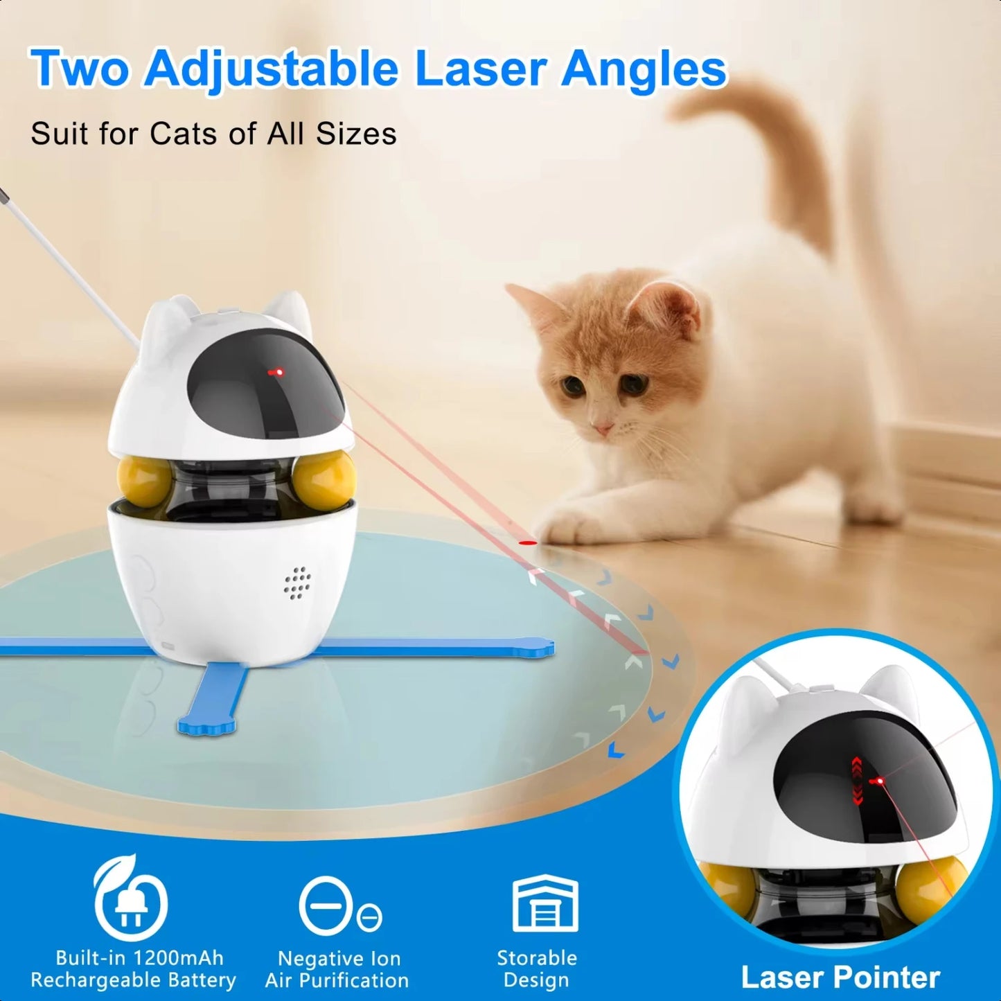 4-in-1 Cat Toys Indoor  Interactive Toys with Ball and Feather Automatic Chasing Exercising Laser Toy USB Rechargeable