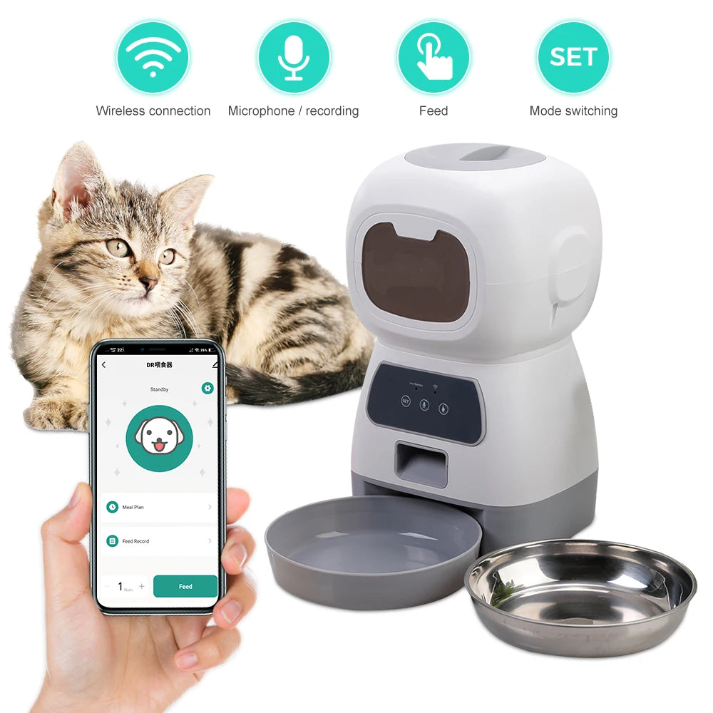 Automatic Cat Feeder – 3.5L Dog Dry Food Dispenser Bowl & 2L Pet Water Fountain, Smart Tuya WIFI Pet Feeder for Drinking & Feeding