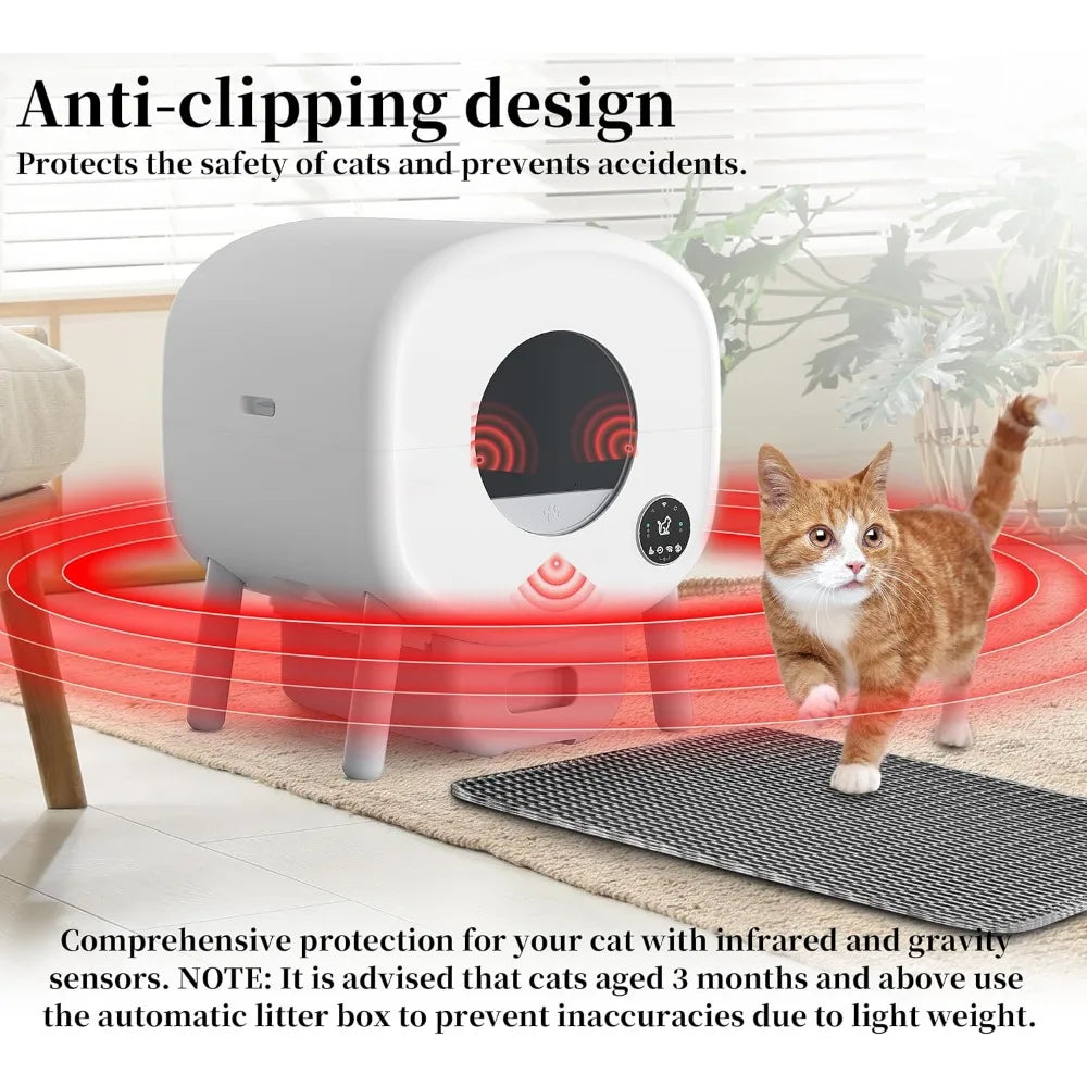 Large Electric Kitty Litter Box-APP Control,Self-Cleaning Cat Litter Box, Automatic Litter Box-Robot for Multiple Cats,Odor-Free