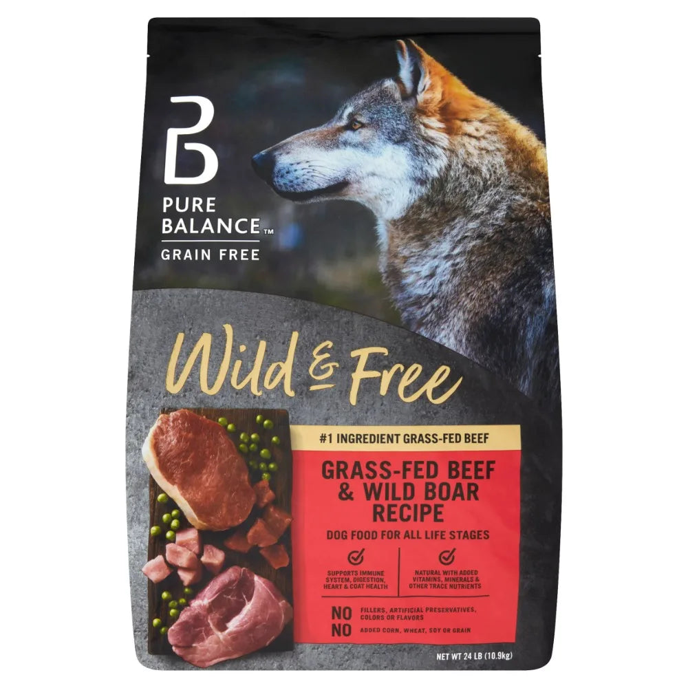 Dry Dog Food Wild & Free Beef & Wild Boar Recipe Dry Dog Food 24 Lbs Grain-Free Feed Feeding Dogs Snacks Supplies Pet Products