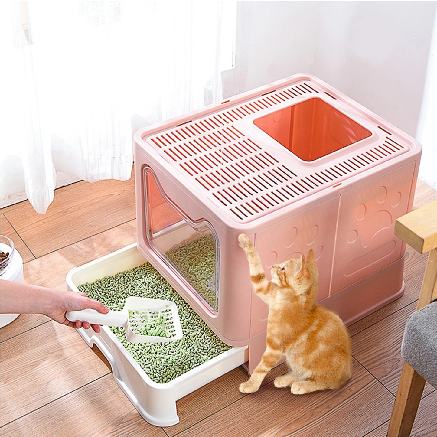 Large Enclosed Self-Cleaning Cat Litter Box – No Smell, Foldable with Scoop & Tray