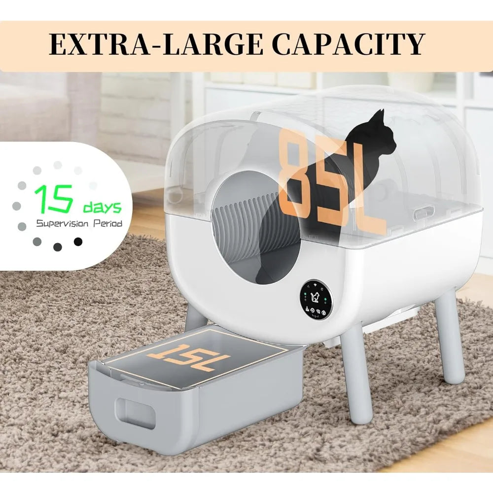 Large Electric Kitty Litter Box-APP Control,Self-Cleaning Cat Litter Box, Automatic Litter Box-Robot for Multiple Cats,Odor-Free