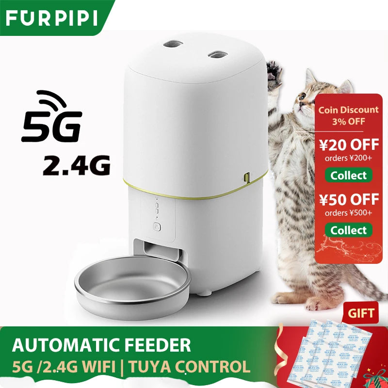 Automatic Cat Feeders – 5G WiFi 4L Smart Tuya APP Control Furpipi Pet Feeder for Remote Feeding, Automatic Cat & Dog Food Dispenser