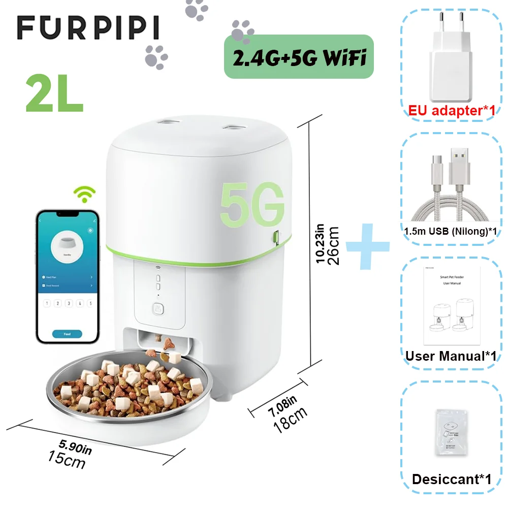 Automatic Cat Feeders – 5G WiFi 4L Smart Tuya APP Control Furpipi Pet Feeder for Remote Feeding, Automatic Cat & Dog Food Dispenser