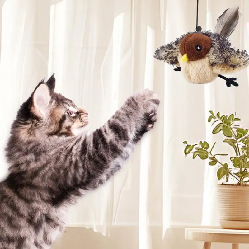 Flapping Bird Cat Toy 3 Levels Adjustable Rechargeable Cat Bird Toy Flapping Catnip Electric Interactive Toy Soft Plush Cat Toy