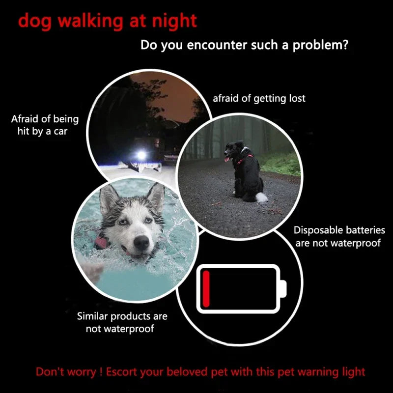 LED Dogs Collar Glow in The Dark Dogs Collar Harness Pendant Waterproof Safety Night Walking Lights