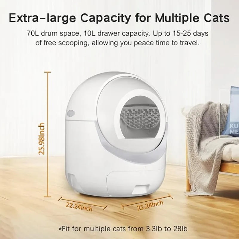 Self Cleaning Litter Box, Automatic Litter Box with APP Control Odor Removal Safety Protection Scoop Free Smart Litter Box