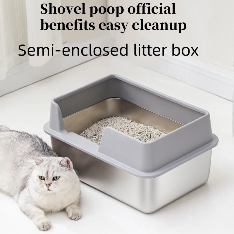 High Fence Oversized Semi-Enclosed Cat Litter Box – Spacious Design for Comfortable Movement