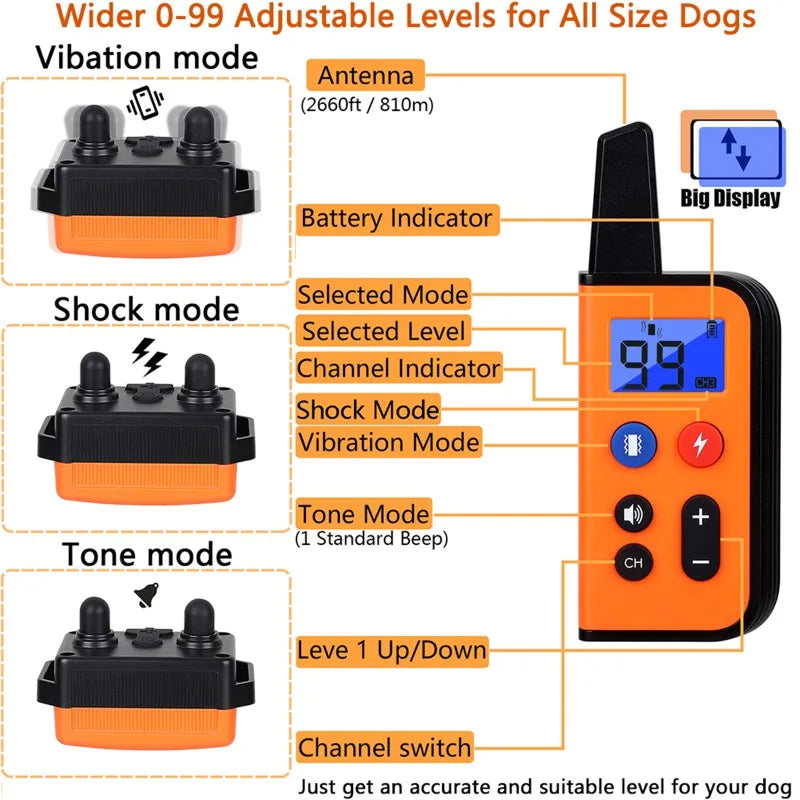 Electric Dog Training Collar Waterproof Dog Bark Collar With Remote Control Anti Barking Device for All Size Dogs Pet Supplies