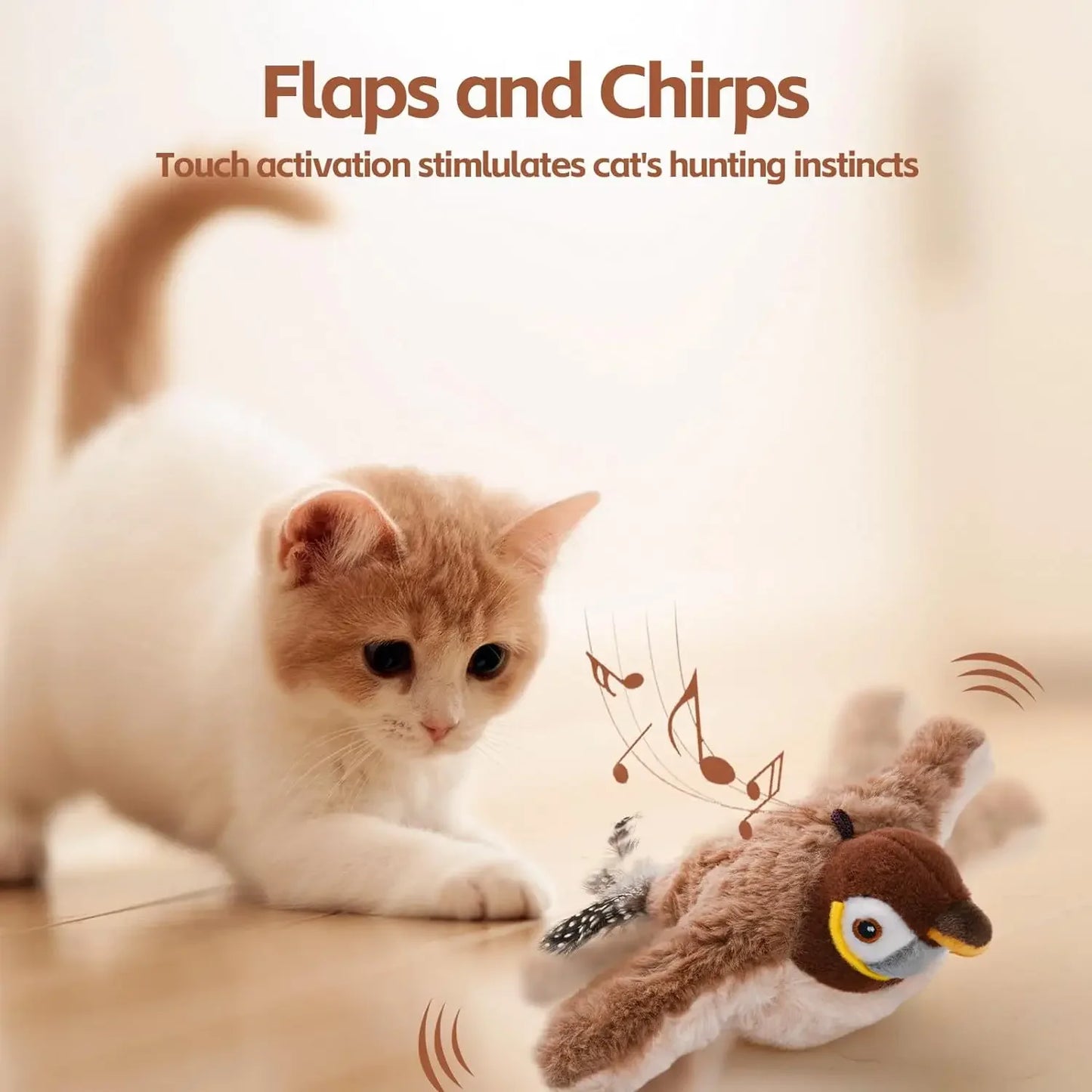 Interactive Chirping Bird Cat Toy Pet Simulation Bird Touch Voice Doll Interactive Cat Rechargeable Lifelike Bird Plush Toy