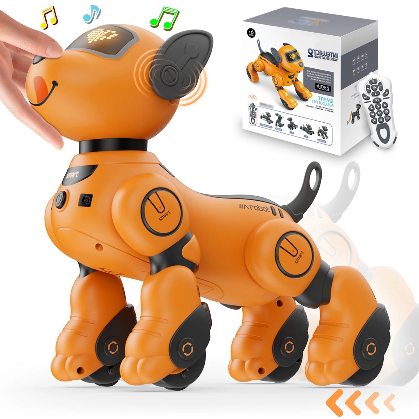 VATOS Robot Dog Toy for Kids Voice 2.4GHz Remote Control Robot Pet Touch Sensor 20+ Mode Puppy Toy for Kids Girls Orange