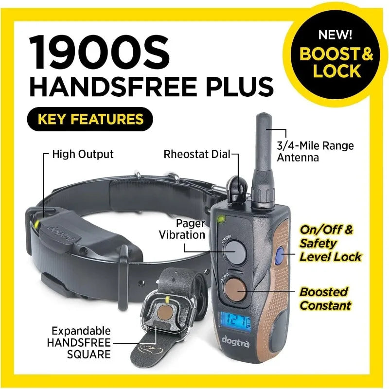 Dogtra 1900S HANDSFREE Plus Boost and Lock, Remote Dog Training E-Collar, HANDSFREE Square, 3/4-Mile Range