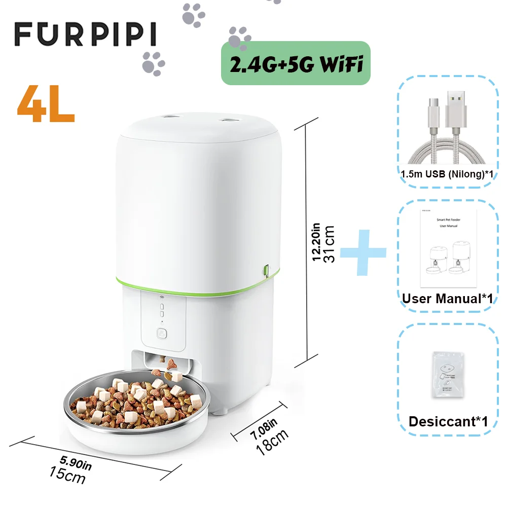 Automatic Cat Feeders – 5G WiFi 4L Smart Tuya APP Control Furpipi Pet Feeder for Remote Feeding, Automatic Cat & Dog Food Dispenser