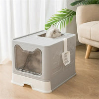 Extra Large Front Entry Cat Litter Box – Top Exit, Foldable, with Scoop, Drawer & Hooded Design