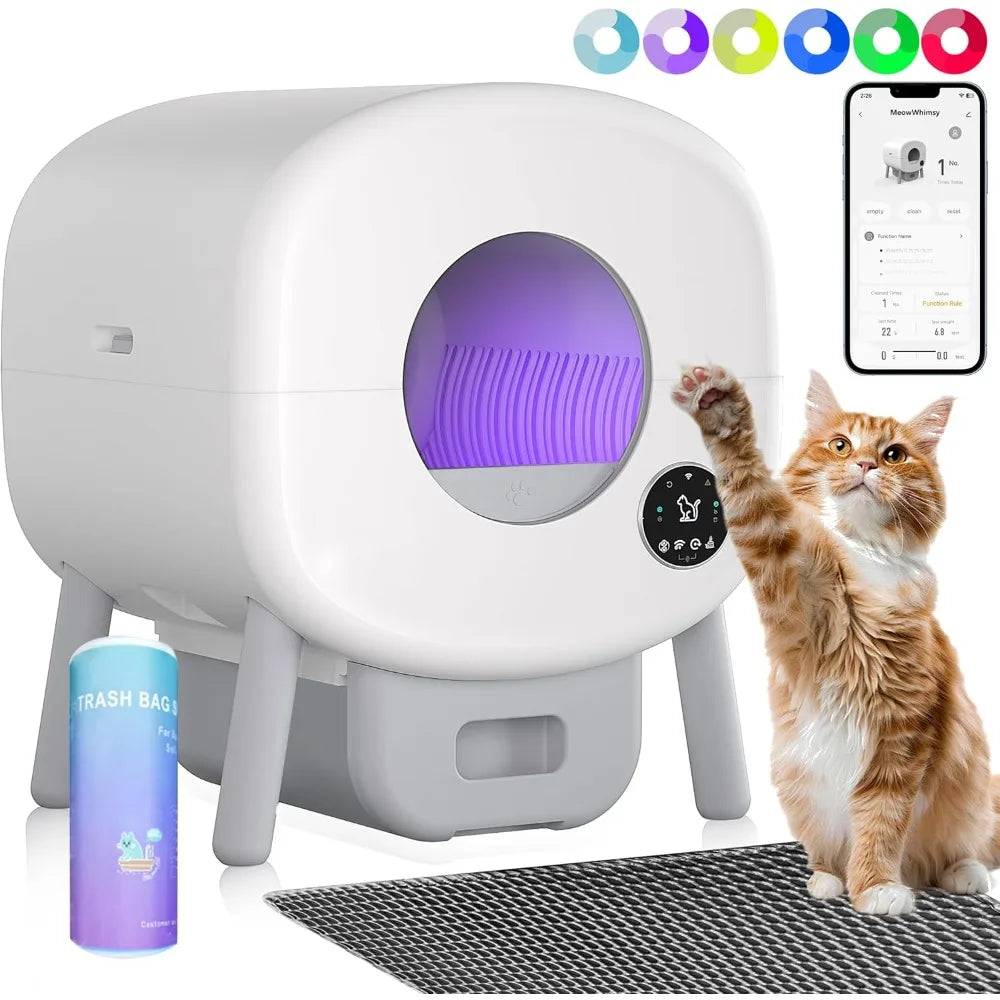 Large Electric Kitty Litter Box-APP Control,Self-Cleaning Cat Litter Box, Automatic Litter Box-Robot for Multiple Cats,Odor-Free