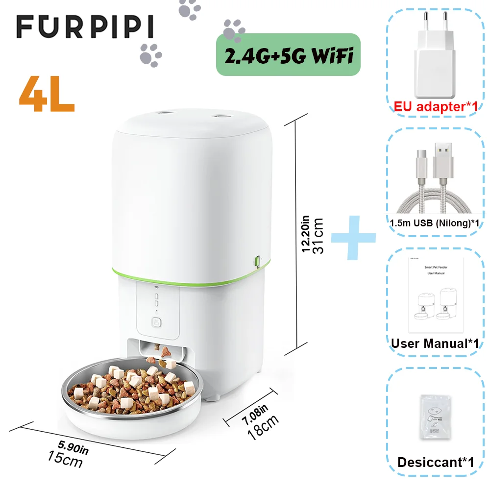 Automatic Cat Feeders – 5G WiFi 4L Smart Tuya APP Control Furpipi Pet Feeder for Remote Feeding, Automatic Cat & Dog Food Dispenser