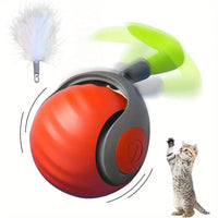 Interactive Cat Ball Toy with Feather, Smart Cat Toys Ball for Indoor Cats, Motion Activated Automatic Cat Toy Ball