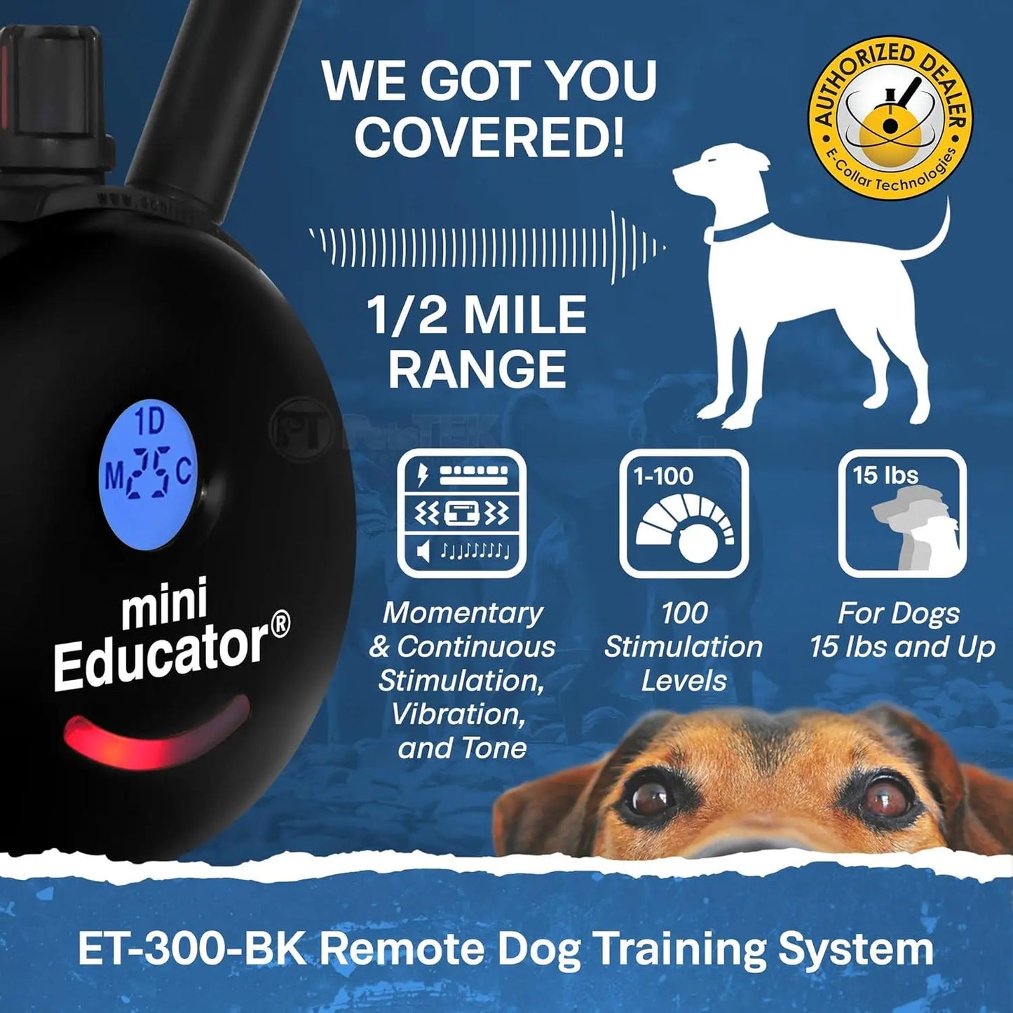 300 Black - Ecollar Dog Training Collar with Remote Control - 1/2 Mile Range, Waterproof, Rechargeable, 100 Traini