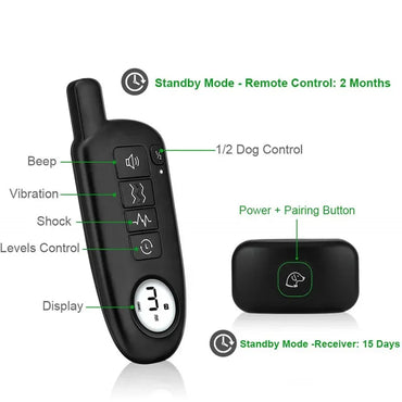 Waterproof IP67 Electric Dog Training Collar Rechargeable Pet Anti Bark Control Collar 1000ft Remote Range For Dogs Training Dog