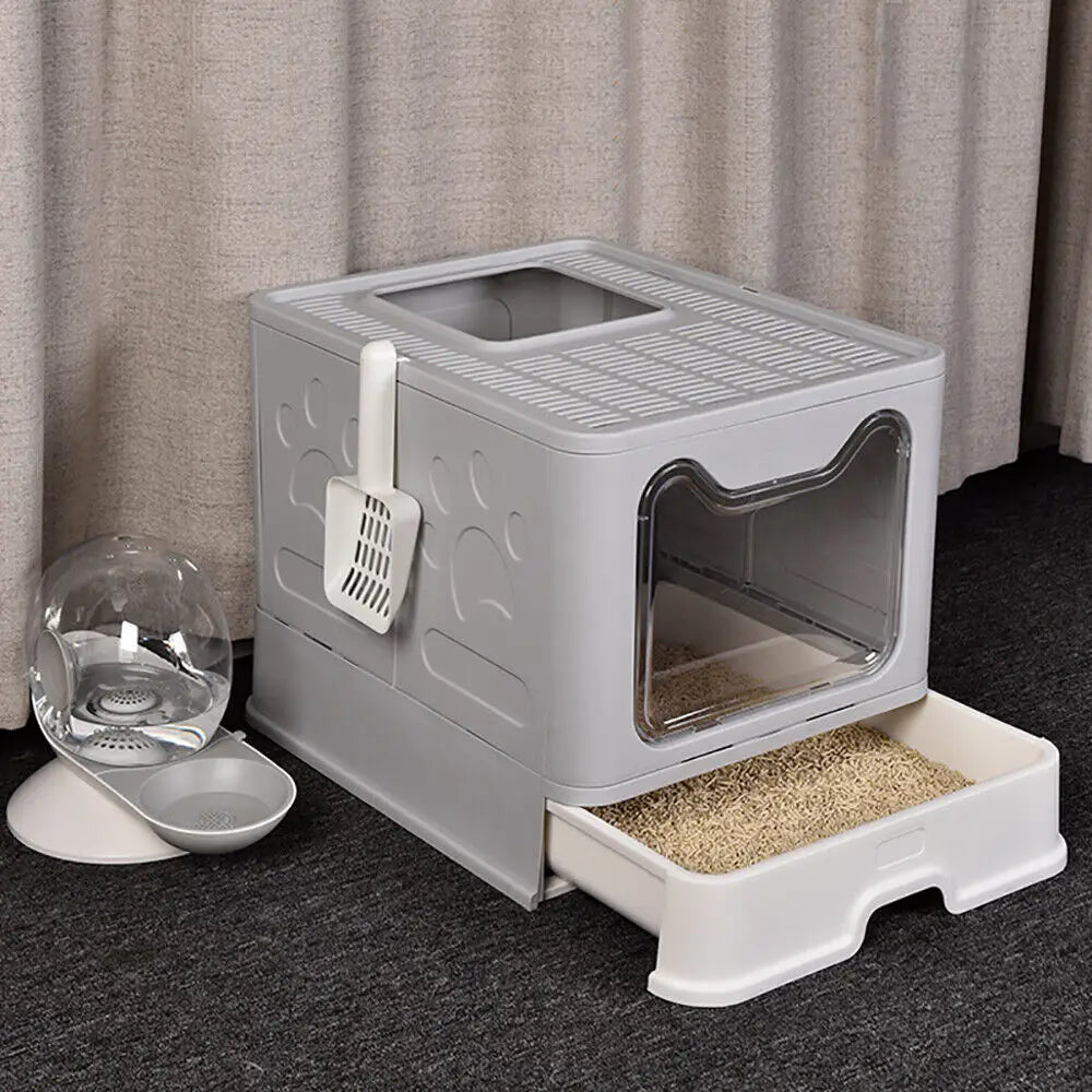 XXL Foldable Cat Litter Box – Front Entry, Top Exit & Easy-Clean Tray