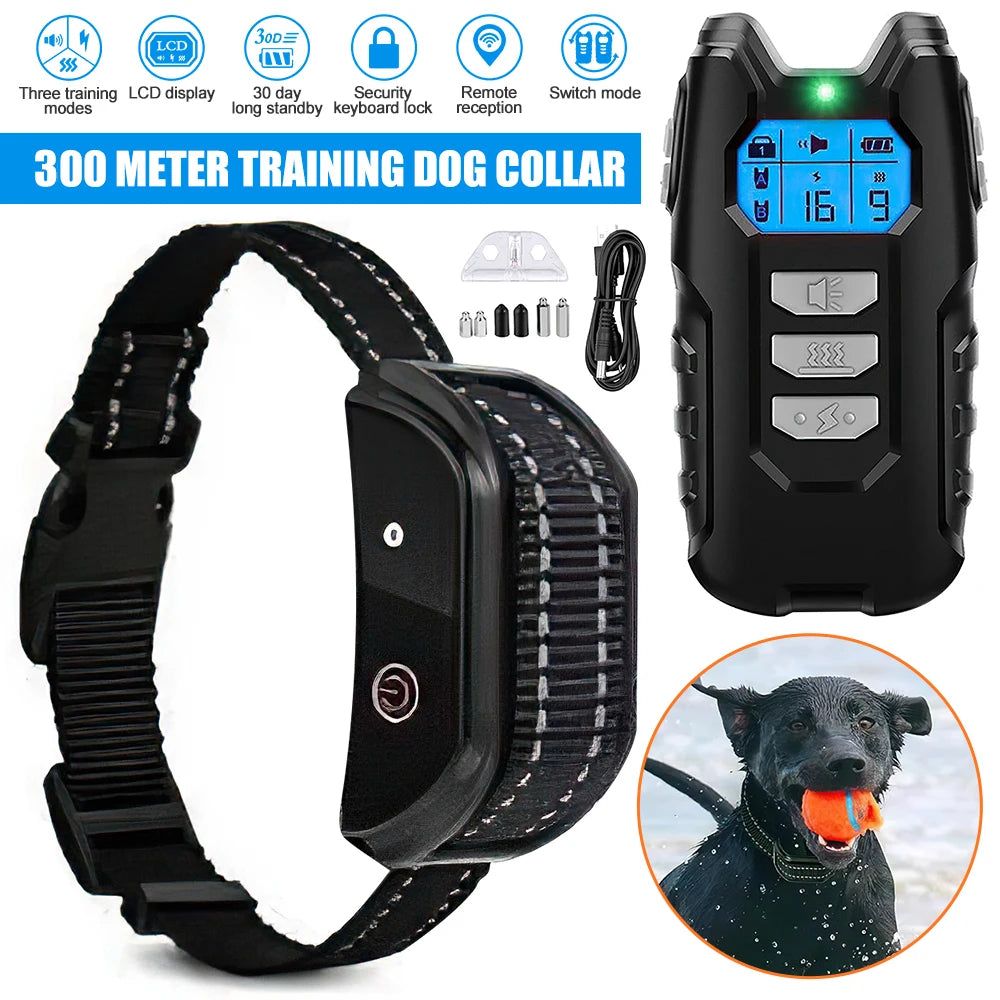 Electric Dog Training Collar Remote Control Shock Vibration Sound Anti-Bark Collar Waterproof Anti Barking Pet Dogs Supplies