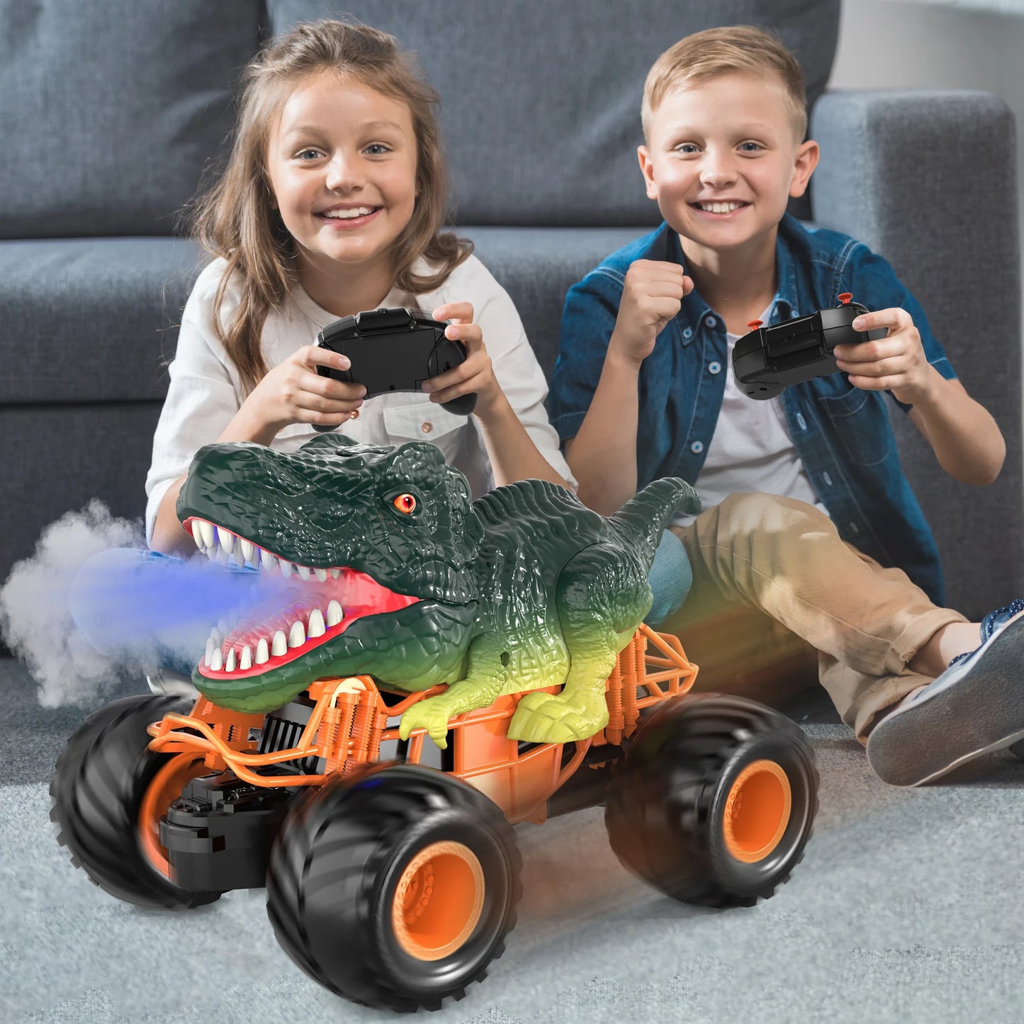 Remote Control Dinosaur Car, 2.4Ghz RC Truck for Toddlers, Electric Hobby RC Car Toys with Light & Sound Spray Birthday Gift for