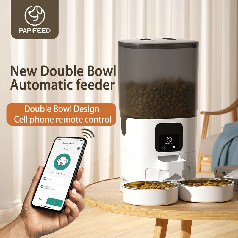 PAPIFEED cat double bowl smart automatic feeder cat food dog food pet food dispenser 7L large capacity connect wifi timer dosing