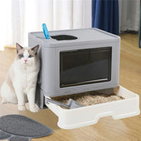 Foldable Cat Litter Box – Front Entry, Top Exit, Enclosed with Massager Scoop & Easy-Clean Design