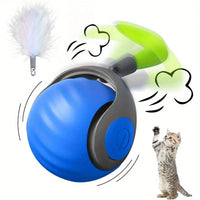 Interactive Cat Ball Toy with Feather, Smart Cat Toys Ball for Indoor Cats, Motion Activated Automatic Cat Toy Ball