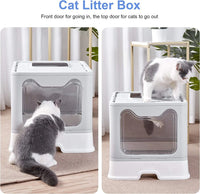 Extra Large Front Entry Cat Litter Box – Top Exit, Foldable, with Scoop, Drawer & Hooded Design