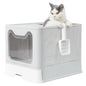 Extra Large Front Entry Cat Litter Box – Top Exit, Foldable, with Scoop, Drawer & Hooded Design