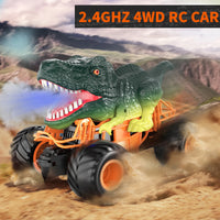 Remote Control Dinosaur Car, 2.4Ghz RC Truck for Toddlers, Electric Hobby RC Car Toys with Light & Sound Spray Birthday Gift for