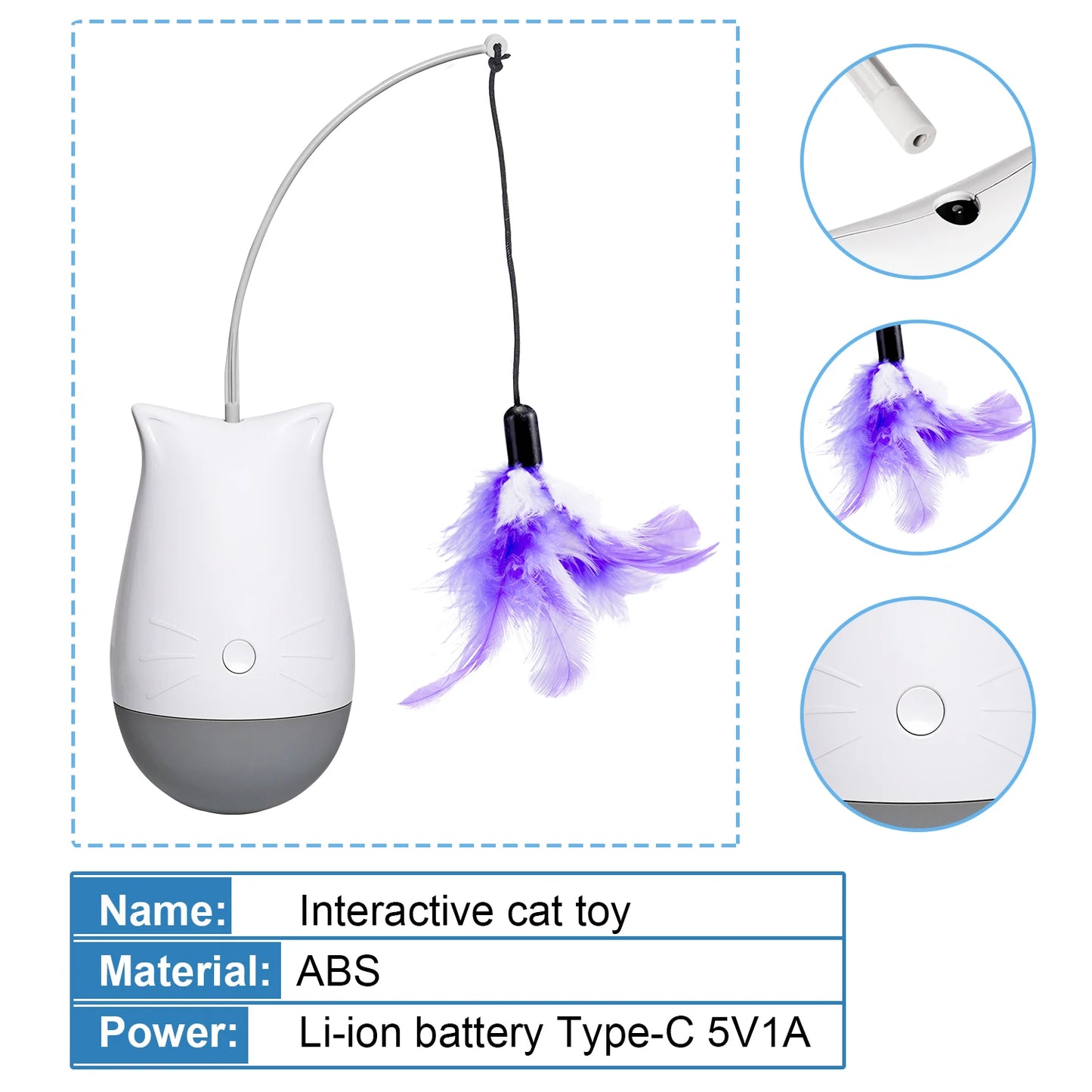 Cat Feather Toy Spinning Teaser Kitten Interactive Play Indoor Pet Toys USB Charging Gift