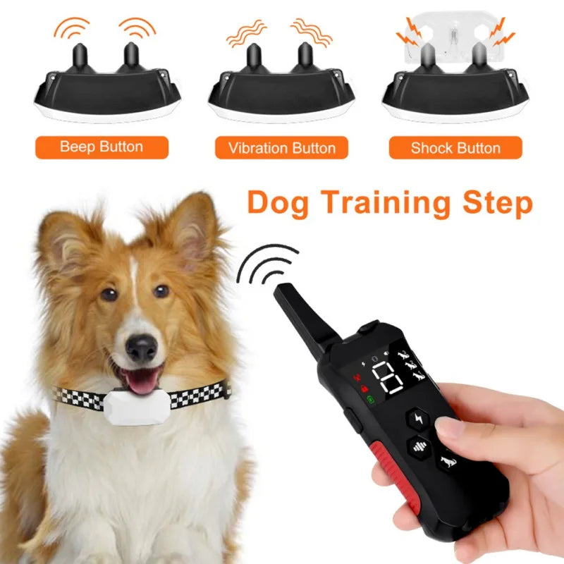 800m Rechargeable Dog Training Collar Electric Pet Remote Control Bark Proof Collars Waterproof for Dogs Vibration Sound Shock