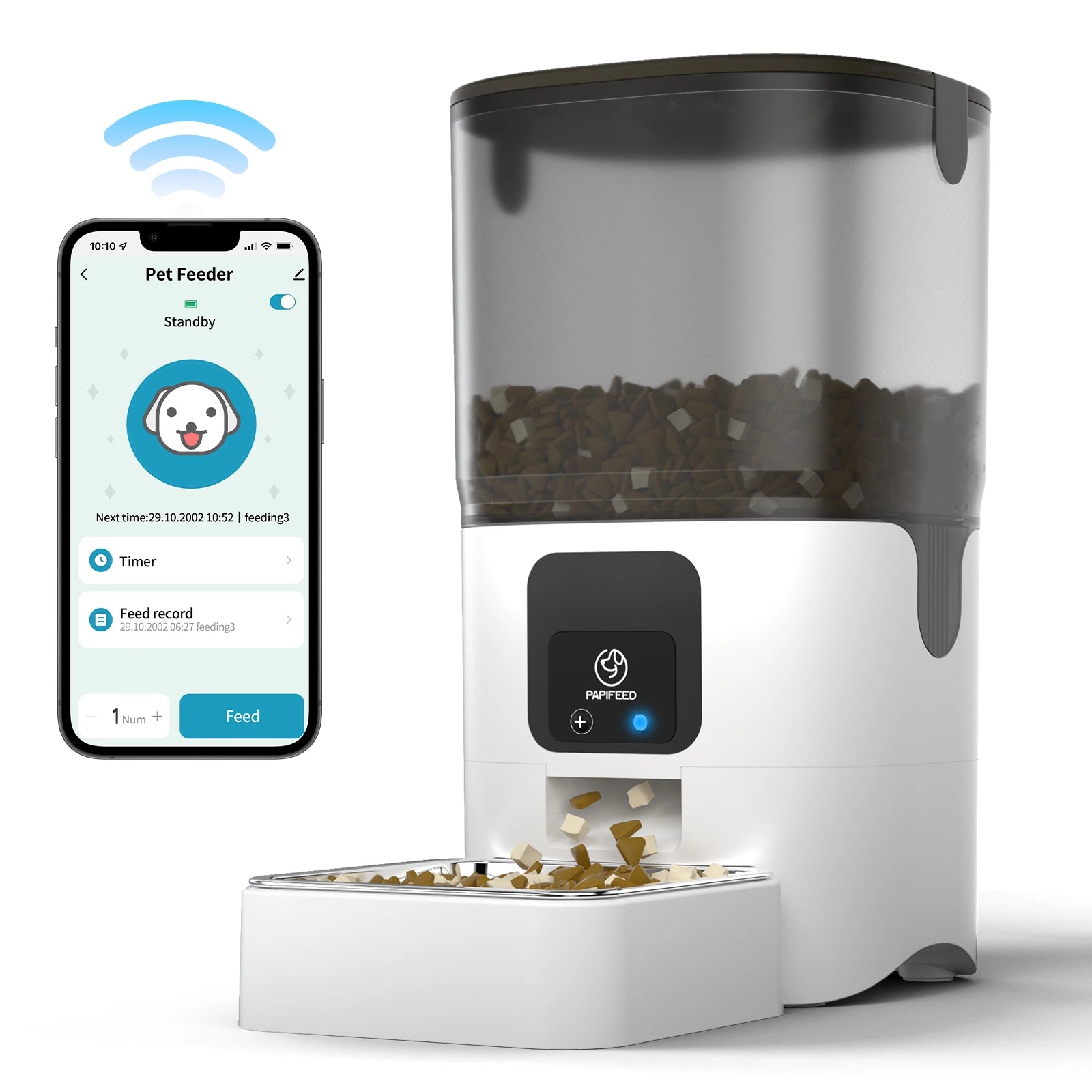 PAPIFEED Smart Automatic Cat Feeder – WiFi Pet Feeder with App Control, Remote Feeding & Detachable for Easy Cleaning