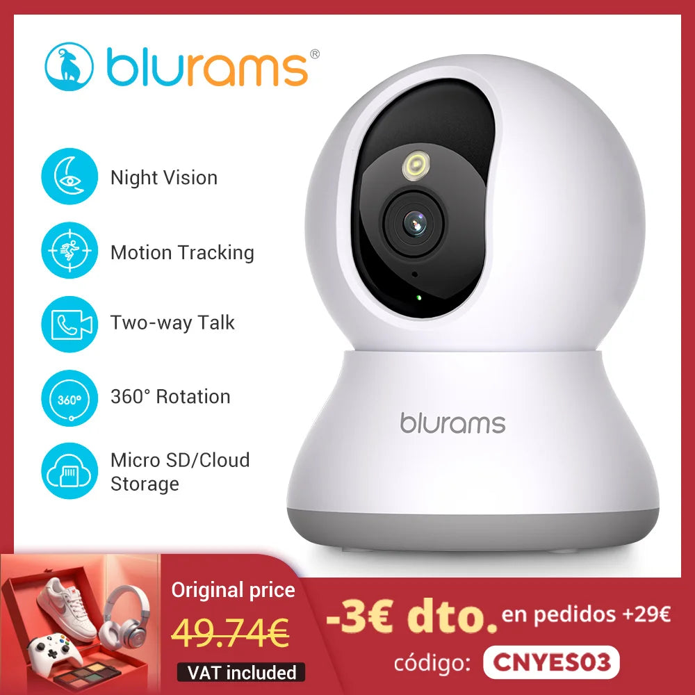 Blurams 2.4 & 5G WiFi Indoor Camera – 2K, 360° PTZ, Pet Dog IP CCTV Camera with Phone App, 2-Way Talk & Night Vision for Home Security