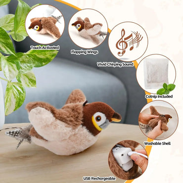 Interactive Chirping Bird Cat Toy Pet Simulation Bird Touch Voice Doll Interactive Cat Rechargeable Lifelike Bird Plush Toy