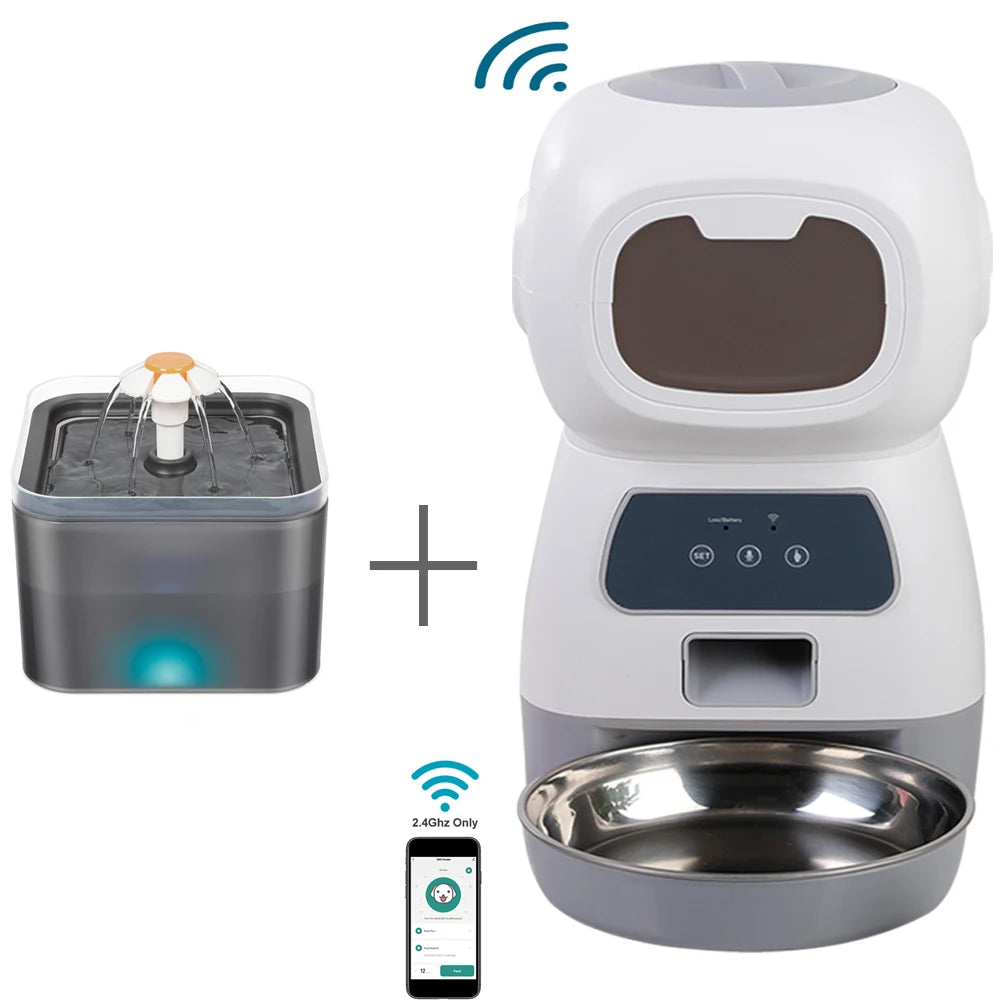 Automatic Cat Feeder – 3.5L Dog Dry Food Dispenser Bowl & 2L Pet Water Fountain, Smart Tuya WIFI Pet Feeder for Drinking & Feeding