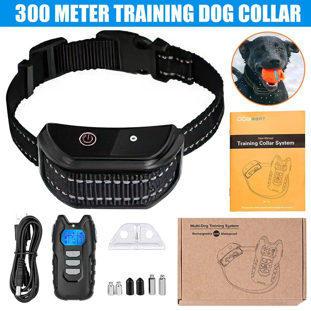 Electric Dog Training Collar Remote Control Shock Vibration Sound Anti-Bark Collar Waterproof Anti Barking Pet Dogs Supplies