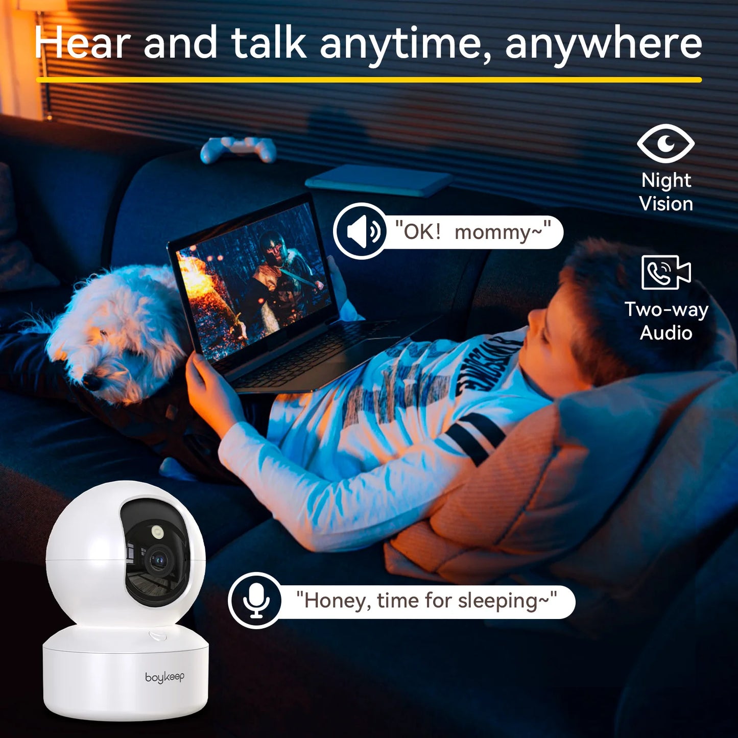 BoyKeep 3MP WiFi Smart Baby Monitor Camera – 5G/2.4GHz, Automatic Tracking, 24/7 Video Surveillance